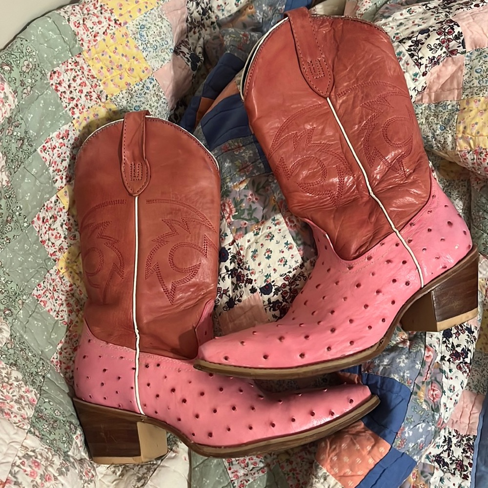Pink and red cowboy boots